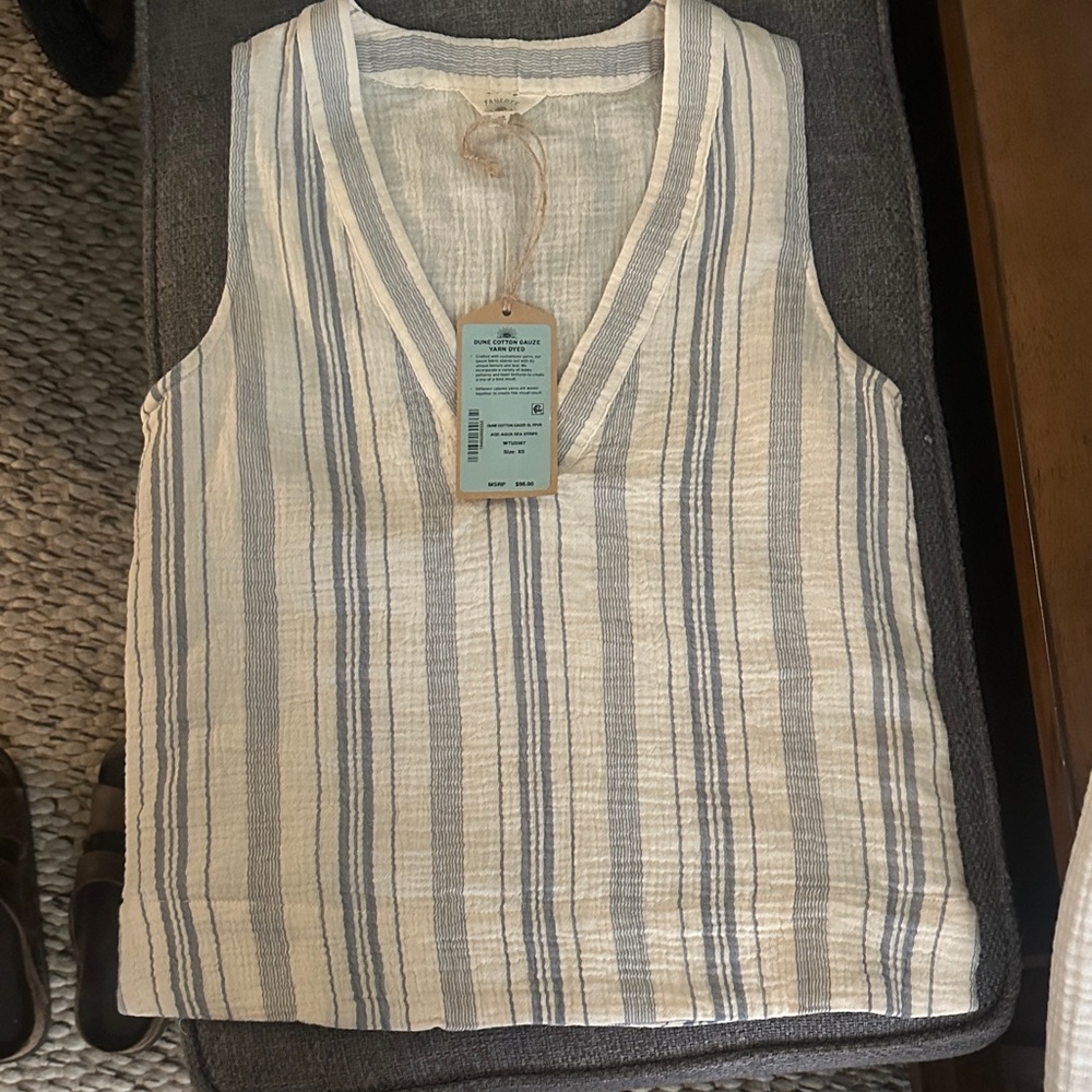 Faherty Striped Tank Top in Blue and Cream